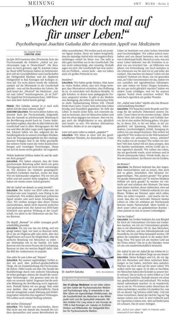 Joachim Galuska - Interview in der Mainpost zum Aufruf zum Leben